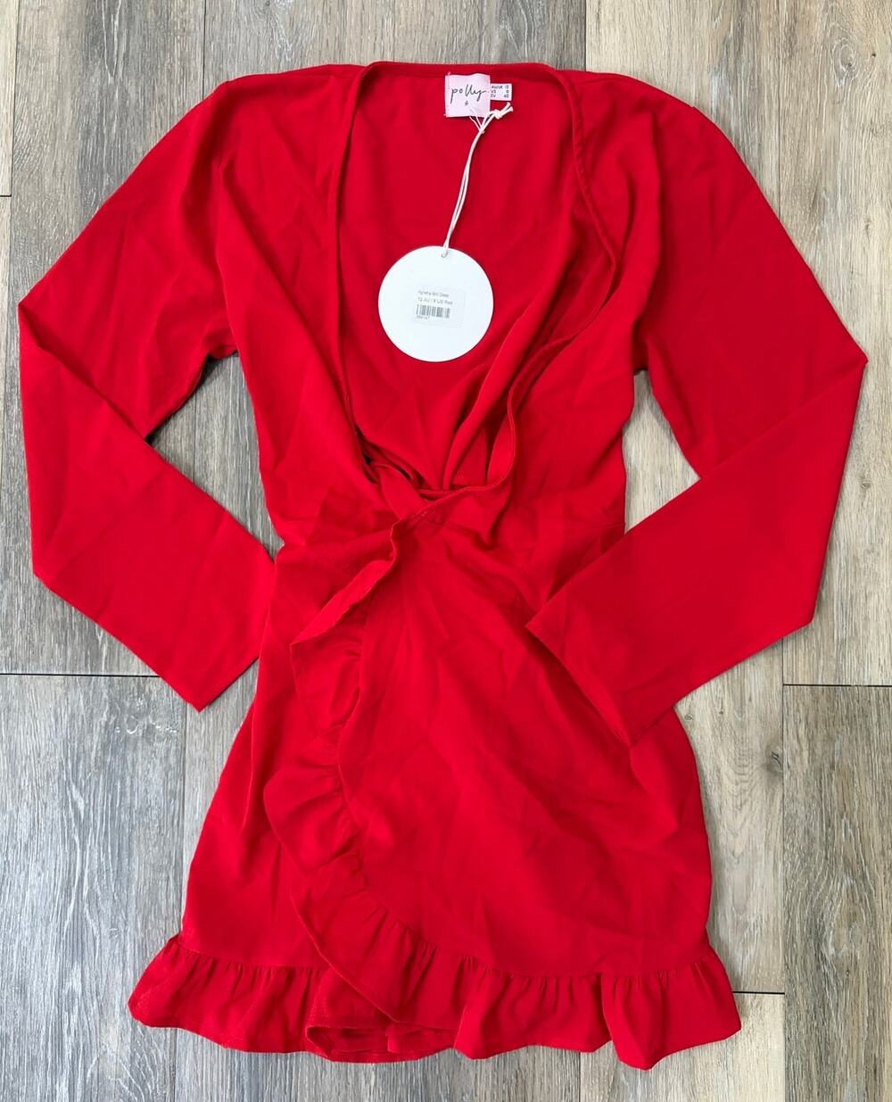 Princess Polly Agnetha Mini Dress Red Wrap Ruffle Long Sleeve NWT Size 8